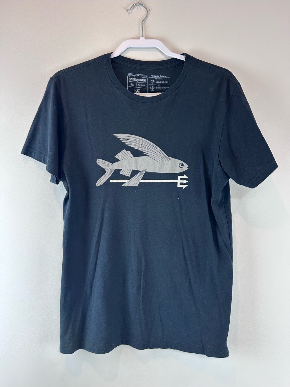 Patagonia Men’s Black Flying Fish Short Sleeve Outdoor Fishing Shirt Medium Slim